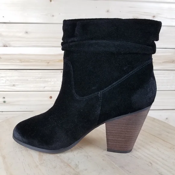 Distressed Western Biker 9 US Black Suede/Leather Slouch Heeled Bootie Boots NEW - Picture 6 of 14